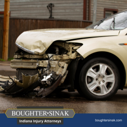 Damaged car after a crash in Fort Wayne, Indiana — Bougheter & Sinak Injury Attorneys.