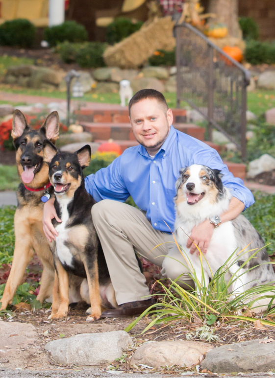 Boughter with 3 dogs